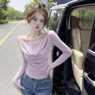 假两件挂脖垂荡领上衣